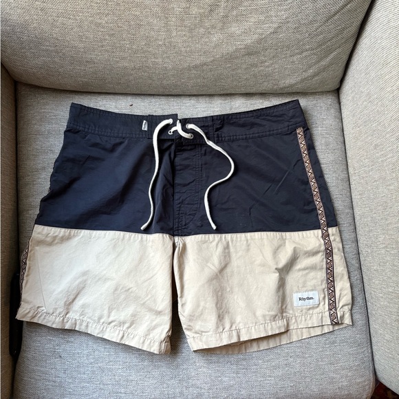 Navy and Tan Swim Shorts - Picture 1 of 2